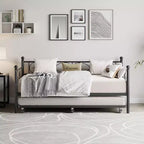 Divano letto con rotelle, letto singolo in metallo con testiera floreale, struttura moderna in metallo con rotelle estraibili, doghe in acciaio resistente
