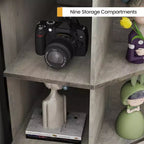 Acekool Mobile ad Angolo con Stazione di Ricarica, Libreria a Triangolo a 3 Livelli con Porte USB, Prese e 9 Scomparti Cubici per Camera da Letto, Ufficio, Soggiorno