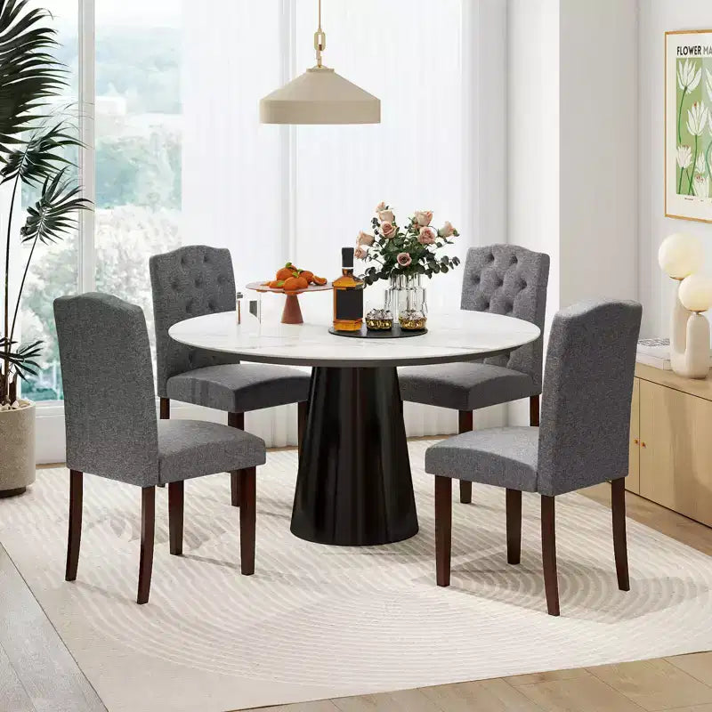 Set di 4 sedie da pranzo in legno Costway con gambe in legno di gomma, sedile imbottito e molle a S, per cucina, beige/grigio