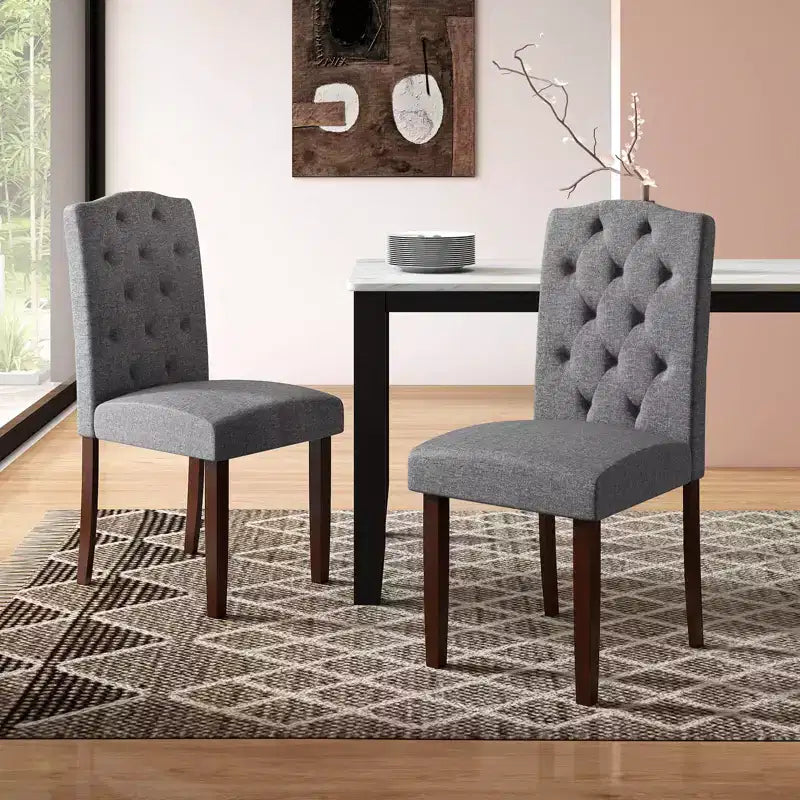 Set di 4 sedie da pranzo in legno Costway con gambe in legno di gomma, sedile imbottito e molle a S, per cucina, beige/grigio