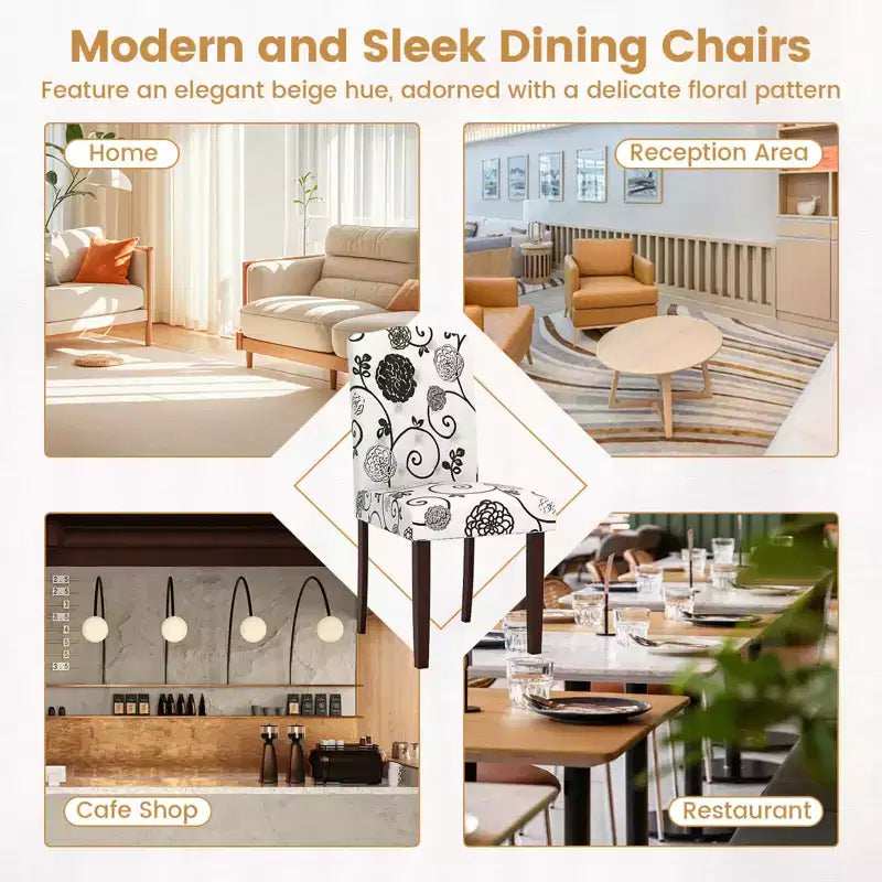 Set di 4 sedie da pranzo in legno Costway con gambe in legno di gomma, sedile imbottito e molle a S, per cucina, beige/grigio