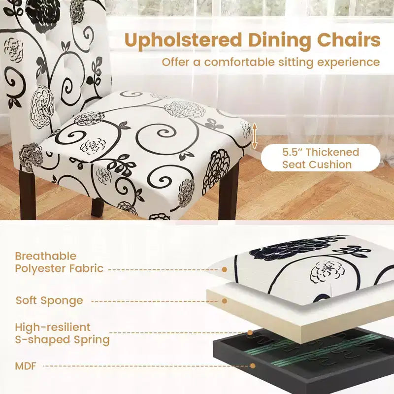 Set di 4 sedie da pranzo in legno Costway con gambe in legno di gomma, sedile imbottito e molle a S, per cucina, beige/grigio