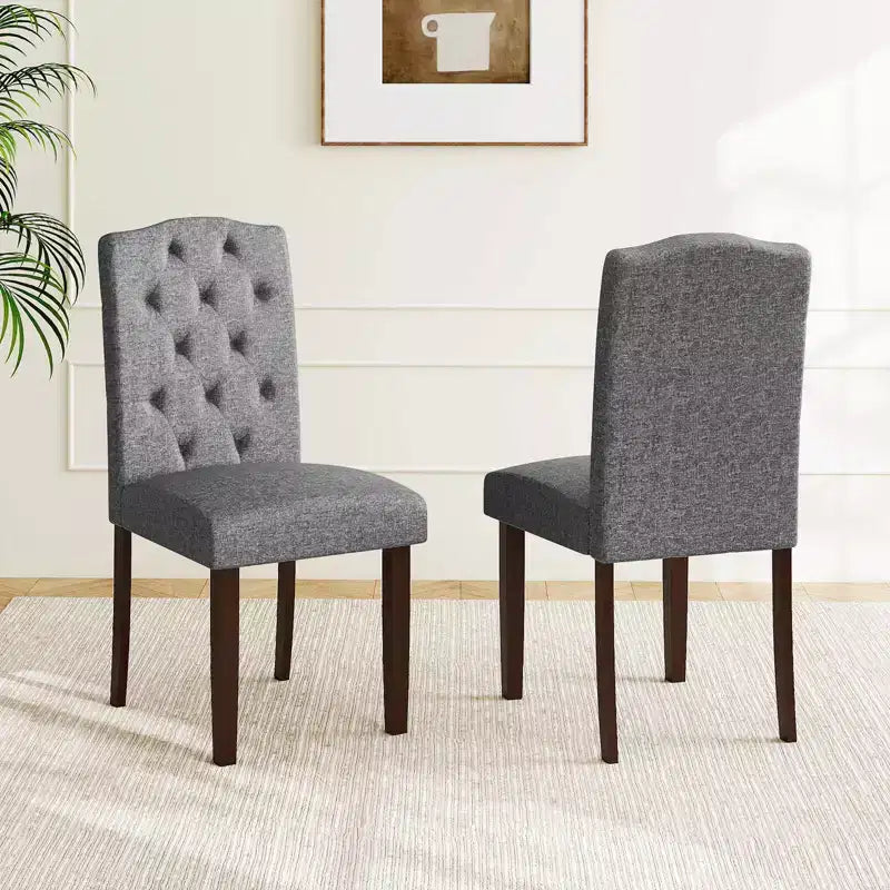 Costway Set di 2 Sedie da Pranzo in Legno con Gambe in Legno di Gomma, Seduta Imbottita e Molle a S, Beige/Grigio da Cucina