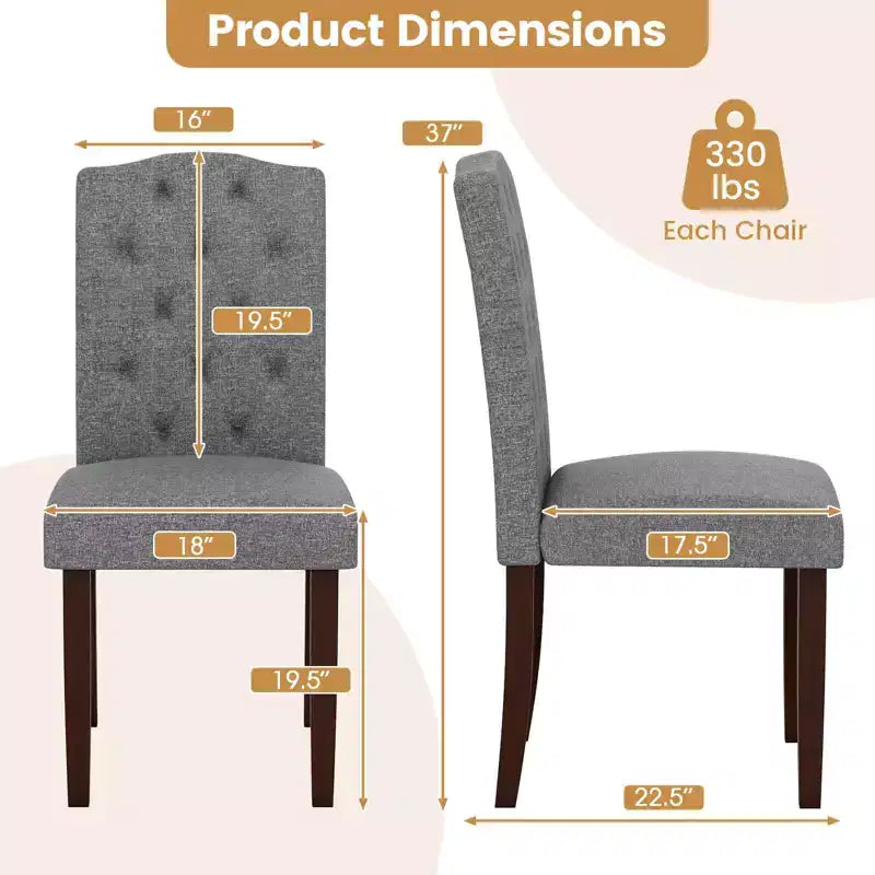 Costway Set di 2 Sedie da Pranzo in Legno con Gambe in Legno di Gomma, Seduta Imbottita e Molle a S, Beige/Grigio da Cucina