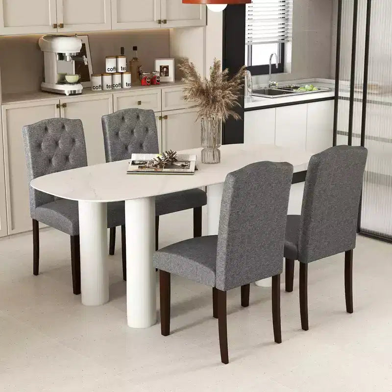 Costway Set di 2 Sedie da Pranzo in Legno con Gambe in Legno di Gomma, Seduta Imbottita e Molle a S, Beige/Grigio da Cucina