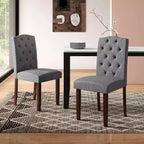 Costway Set di 2 Sedie da Pranzo in Legno con Gambe in Legno di Gomma, Seduta Imbottita e Molle a S, Beige/Grigio da Cucina
