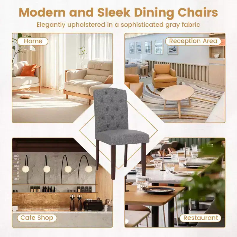 Costway Set di 2 Sedie da Pranzo in Legno con Gambe in Legno di Gomma, Seduta Imbottita e Molle a S, Beige/Grigio da Cucina