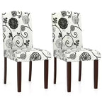 Costway Wooden Dining Chair Set of 2 with Rubber Wood Legs Padded Seat S Springs, Kitchen Beige/Gray