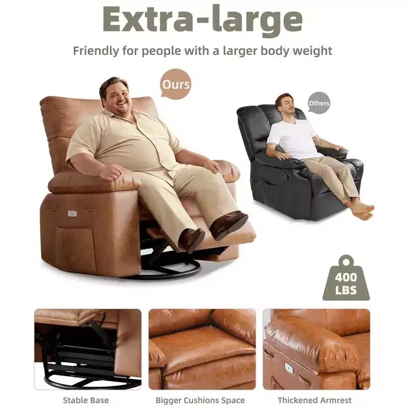 Poltrona reclinabile oversize girevole a 360° a dondolo con calore e massaggio (per soggiorno/camera da letto/cameretta adulti)