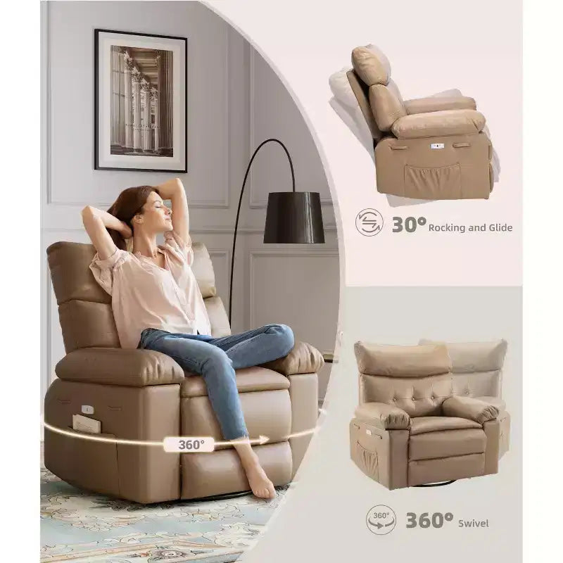 Poltrona reclinabile oversize girevole a 360° a dondolo con calore e massaggio (per soggiorno/camera da letto/cameretta adulti)