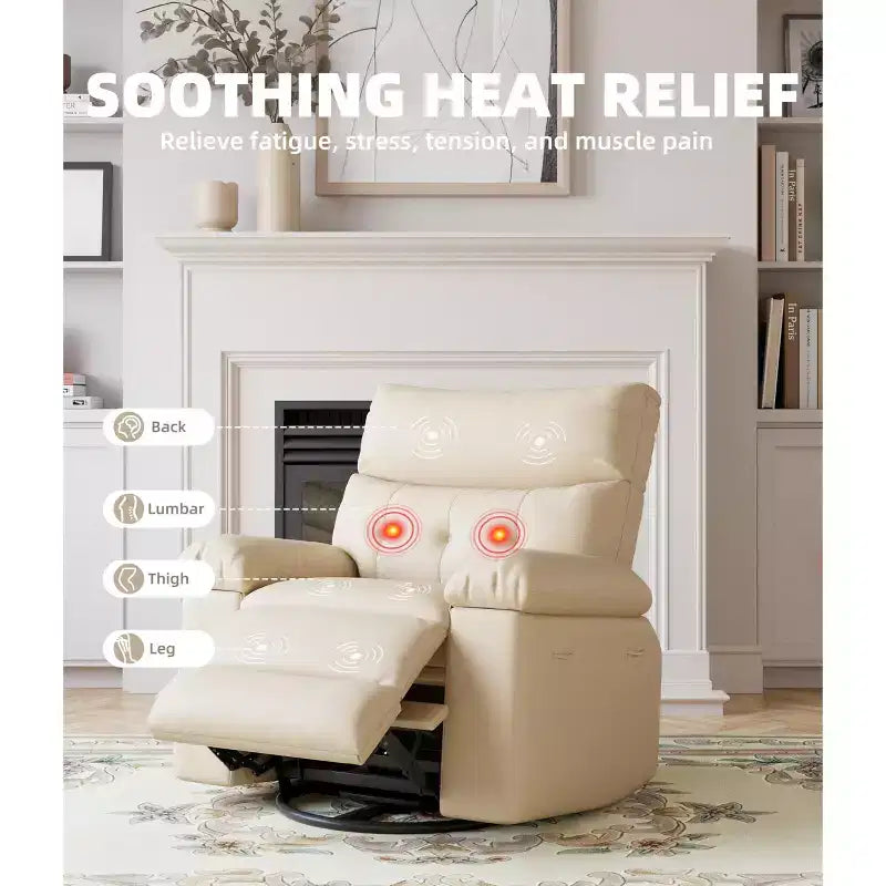 Poltrona reclinabile oversize girevole a 360° a dondolo con calore e massaggio (per soggiorno/camera da letto/cameretta adulti)