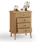 4 drawer dresser, bedroom chest of drawers, storage cabinet, ample space, modern wicker dresser with matte black handles and wooden legs