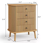 Comò a 4 cassetti, cassettiera da camera, mobiletto contenitore, ampio spazio, comò moderno in vimini con maniglie nere opache e gambe in legno