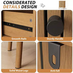 Comò a 4 cassetti, cassettiera da camera, mobiletto contenitore, ampio spazio, comò moderno in vimini con maniglie nere opache e gambe in legno