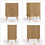 Comò a 4 cassetti, cassettiera da camera, mobiletto contenitore, ampio spazio, comò moderno in vimini con maniglie nere opache e gambe in legno