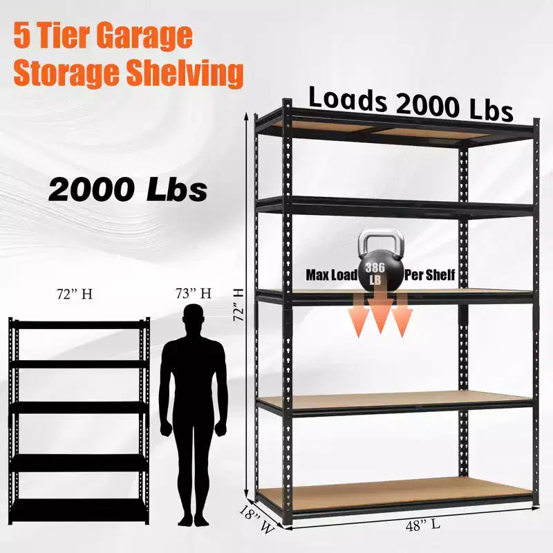 Scaffali da Garage Resistenti, Scaffali di Stoccaggio Regolabili a 5 Livelli, 152x61x183cm, Carico 1360 kg, Scaffalature Regolabili per Garage