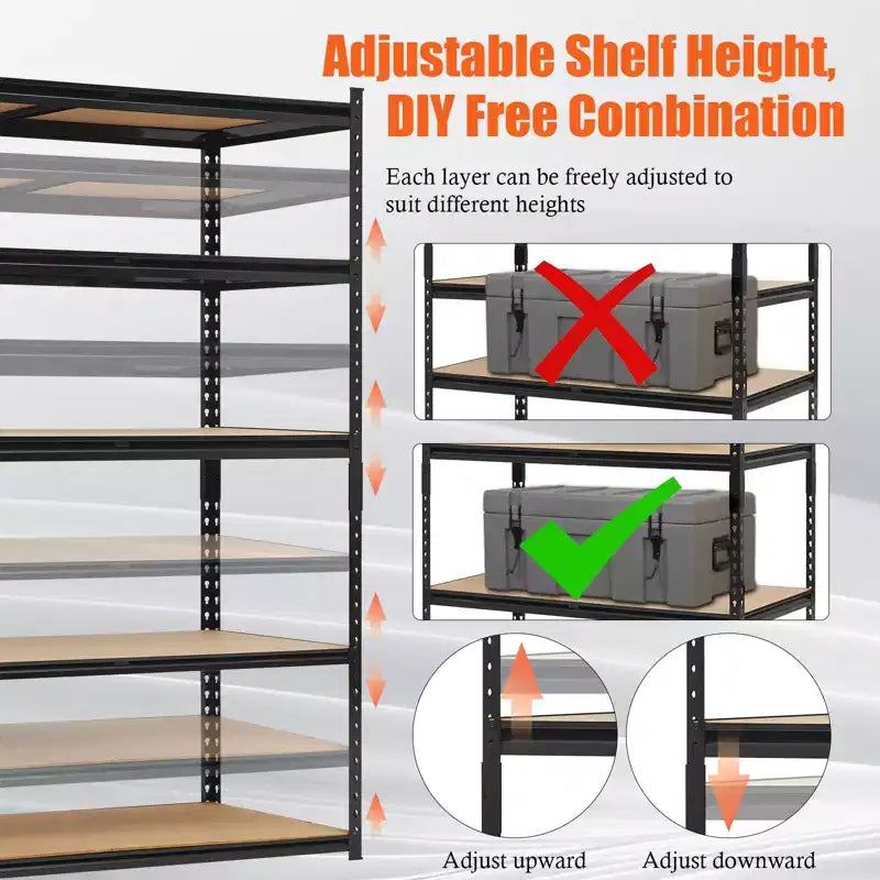 Scaffali da Garage Resistenti, Scaffali di Stoccaggio Regolabili a 5 Livelli, 152x61x183cm, Carico 1360 kg, Scaffalature Regolabili per Garage