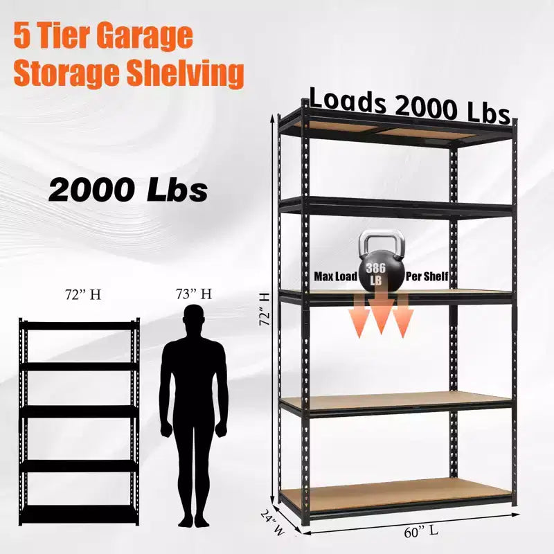 Scaffali da Garage Resistenti, Scaffali di Stoccaggio Regolabili a 5 Livelli, 152x61x183cm, Carico 1360 kg, Scaffalature Regolabili per Garage