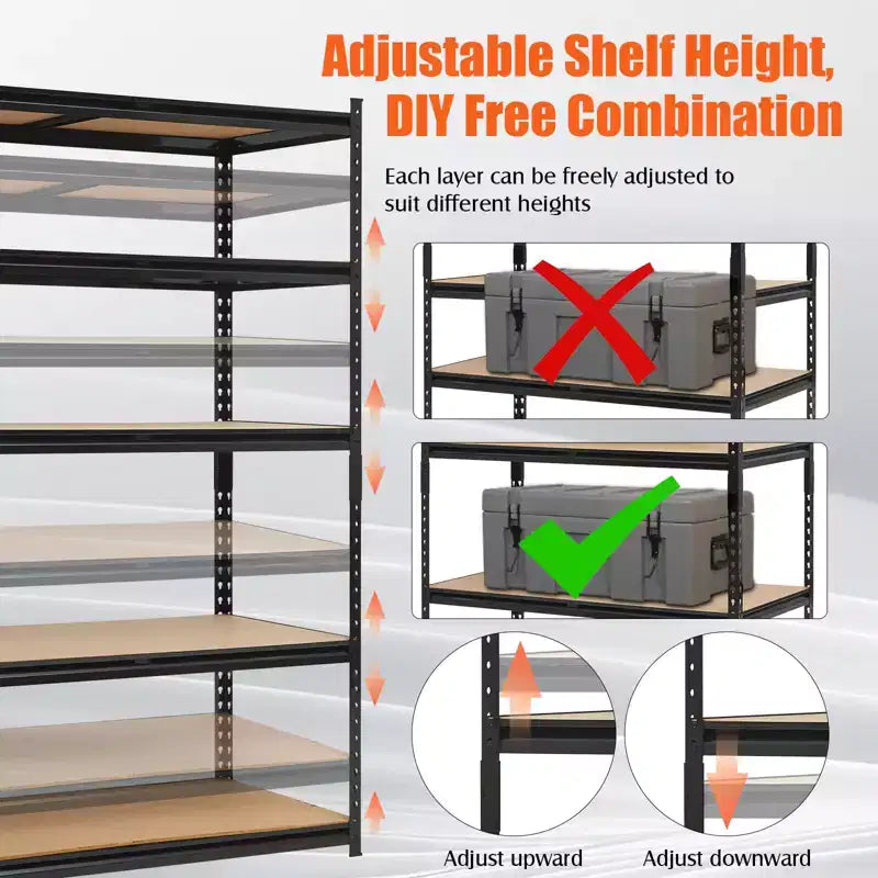 Scaffali da Garage Resistenti, Scaffali di Stoccaggio Regolabili a 5 Livelli, 152x61x183cm, Carico 1360 kg, Scaffalature Regolabili per Garage