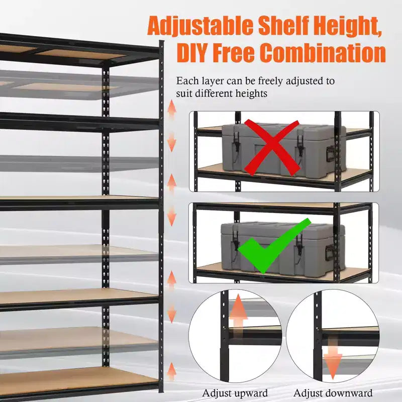Scaffali da Garage Resistenti, Scaffali di Stoccaggio Regolabili a 5 Livelli, 152x61x183cm, Carico 1360 kg, Scaffalature Regolabili per Garage