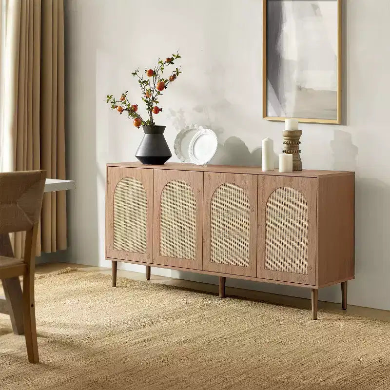 Lenz 63 Madia Moderna Larga in Rattan con 2 Ripiani Regolabili|ART OF LIVING DESIGNS