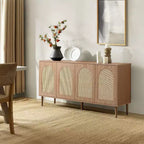 Lenz 63 Madia Moderna Larga in Rattan con 2 Ripiani Regolabili|ART OF LIVING DESIGNS