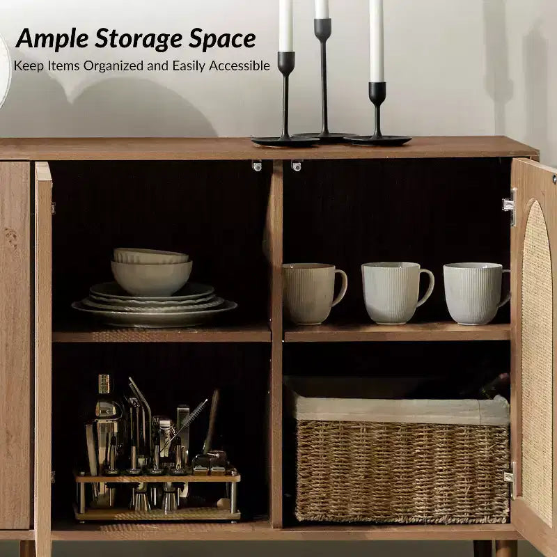 Lenz 63 Madia Moderna Larga in Rattan con 2 Ripiani Regolabili|ART OF LIVING DESIGNS