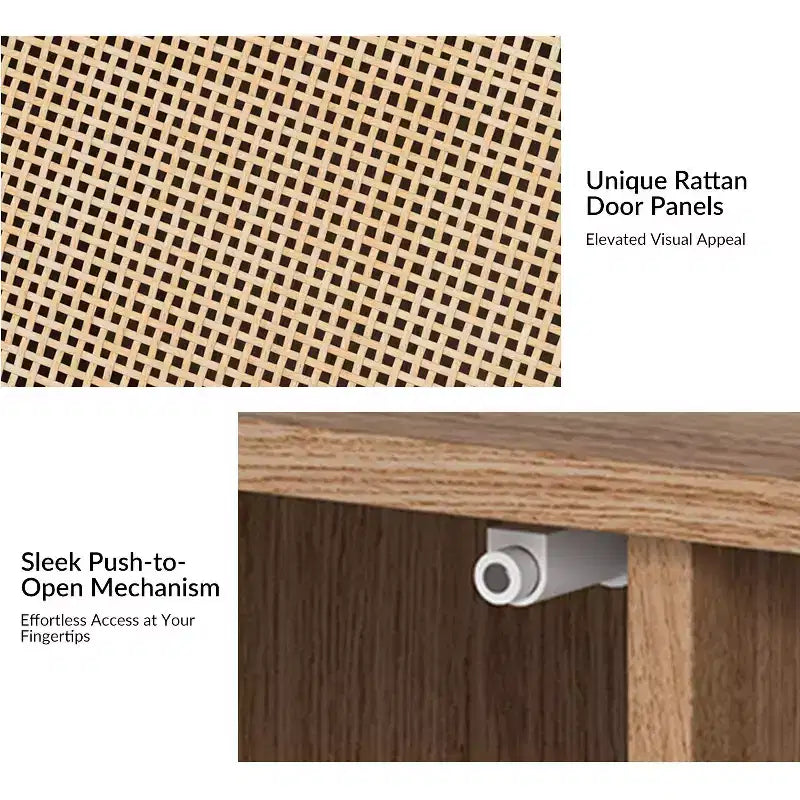 Lenz 63 Madia Moderna Larga in Rattan con 2 Ripiani Regolabili|ART OF LIVING DESIGNS