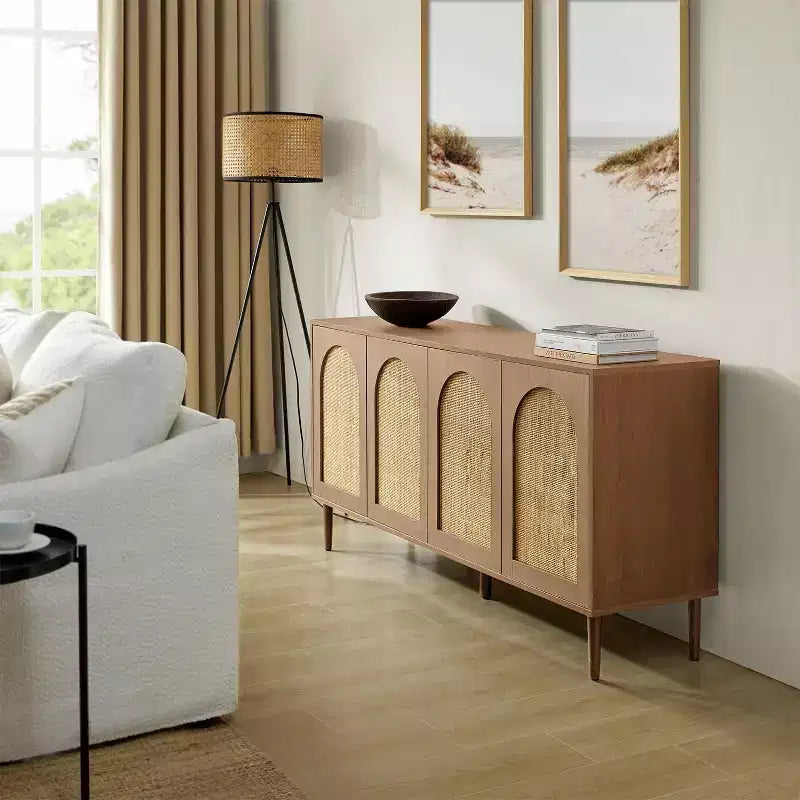 Lenz 63 Madia Moderna Larga in Rattan con 2 Ripiani Regolabili|ART OF LIVING DESIGNS