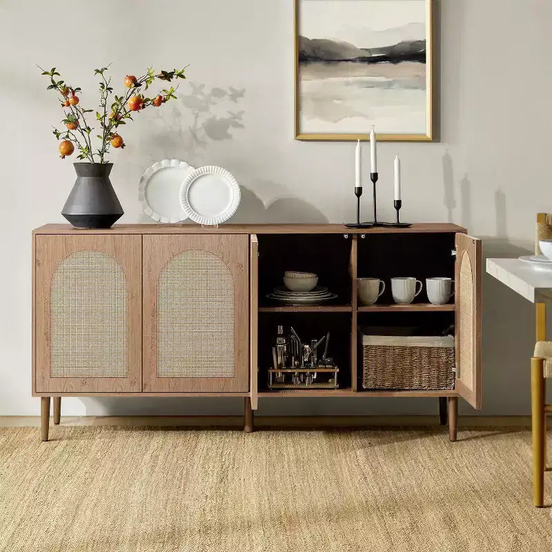 Lenz 63 Madia Moderna Larga in Rattan con 2 Ripiani Regolabili|ART OF LIVING DESIGNS
