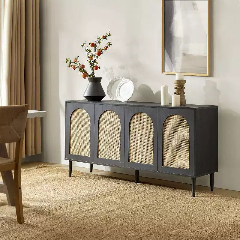 Lenz 63 Madia Moderna Larga in Rattan con 2 Ripiani Regolabili|ART OF LIVING DESIGNS