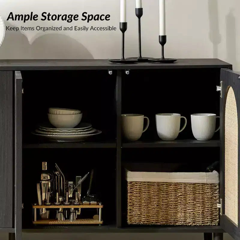 Lenz 63 Madia Moderna Larga in Rattan con 2 Ripiani Regolabili|ART OF LIVING DESIGNS
