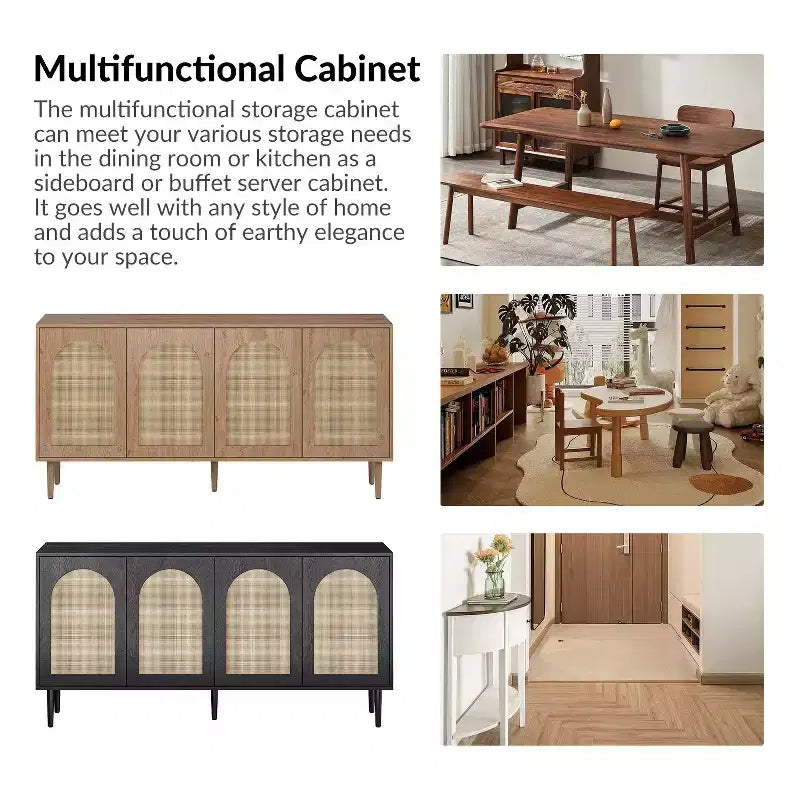 Lenz 63 Madia Moderna Larga in Rattan con 2 Ripiani Regolabili|ART OF LIVING DESIGNS