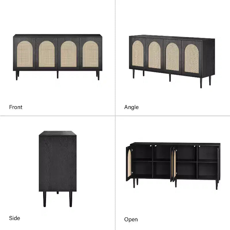 Lenz 63 Madia Moderna Larga in Rattan con 2 Ripiani Regolabili|ART OF LIVING DESIGNS
