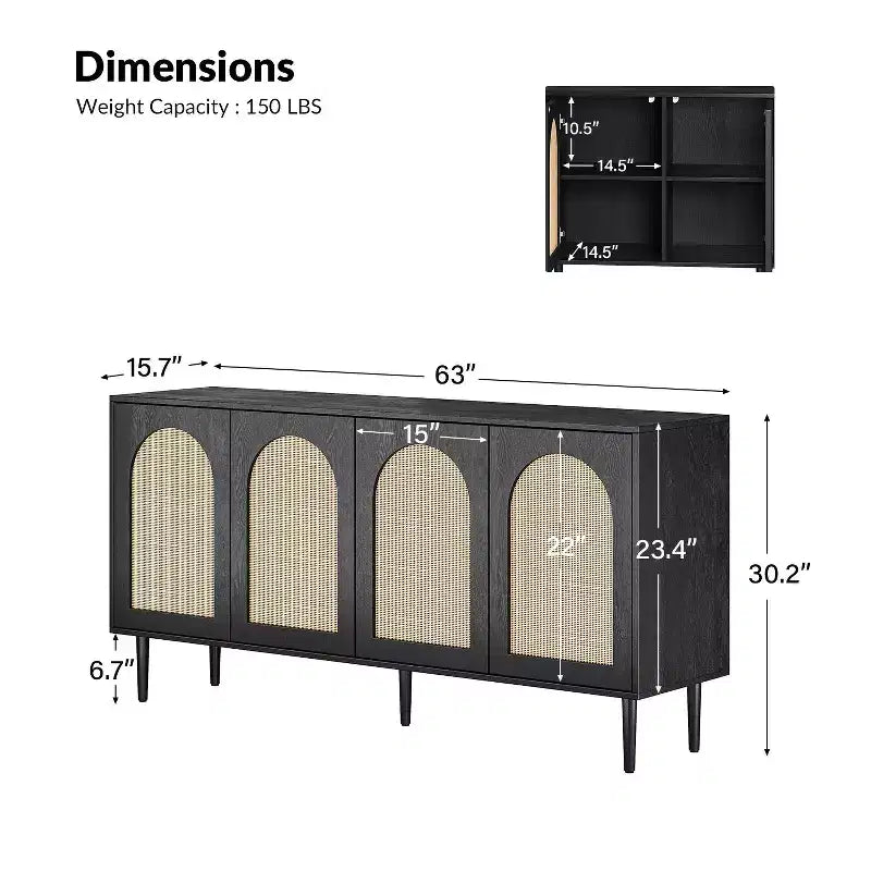 Lenz 63 Madia Moderna Larga in Rattan con 2 Ripiani Regolabili|ART OF LIVING DESIGNS