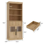 Mobile contenitore Glass Wave, mobile contenitore semiaperto, mobile contenitore retrò in legno con ripiani regolabili per soggiorno, cucina, legno naturale