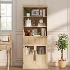 Mobile contenitore Glass Wave, mobile contenitore semiaperto, mobile contenitore retrò in legno con ripiani regolabili per soggiorno, cucina, legno naturale