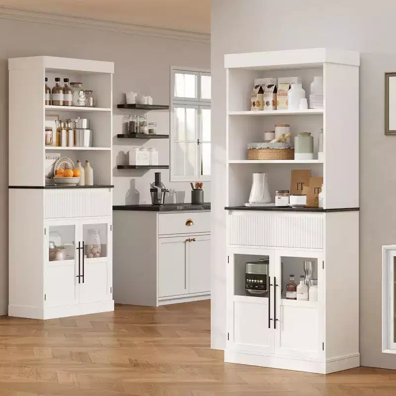 Mobile contenitore Glass Wave, mobile contenitore semiaperto, mobile contenitore retrò in legno con ripiani regolabili per soggiorno, cucina, legno naturale