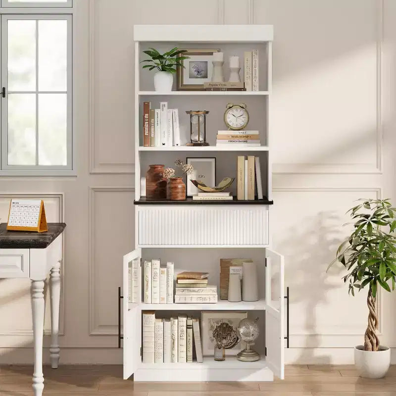Mobile contenitore Glass Wave, mobile contenitore semiaperto, mobile contenitore retrò in legno con ripiani regolabili per soggiorno, cucina, legno naturale