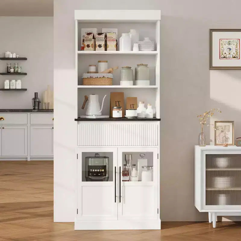 Mobile contenitore Glass Wave, mobile contenitore semiaperto, mobile contenitore retrò in legno con ripiani regolabili per soggiorno, cucina, legno naturale