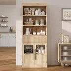 Mobile contenitore Glass Wave, mobile contenitore semiaperto, mobile contenitore retrò in legno con ripiani regolabili per soggiorno, cucina, legno naturale