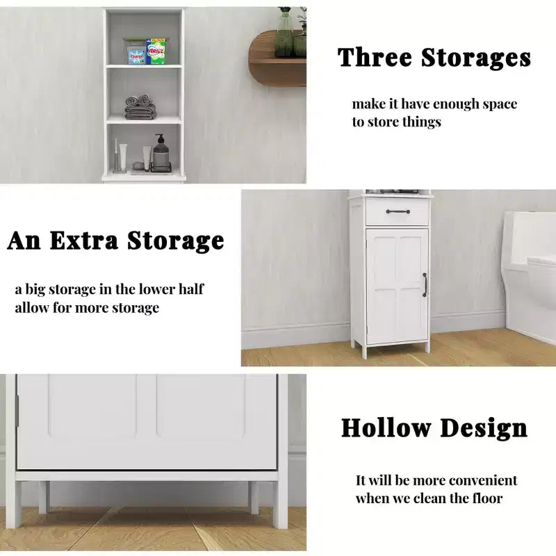 Mobiletto sottile da bagno GDFStudio Helmsley con ripiani regolabili e cassetto