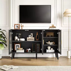 Credenza con Ante in Vetro, Madia da Cucina, Mobiletto da Ingresso, Porta TV con Ripiani Regolabili e Maniglie in Metallo per Soggiorno e Ingresso, Nero