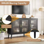 Credenza con Ante in Vetro, Madia da Cucina, Mobiletto da Ingresso, Porta TV con Ripiani Regolabili e Maniglie in Metallo per Soggiorno e Ingresso, Nero