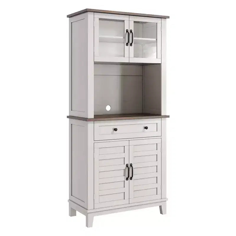 72 Armadio dispensa da cucina, Mobile bar da cucina, Mobile contenitore semiaperto con cassetti, Ante in vetro, Adatto per sala da pranzo, soggiorno, Bianco