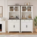 72 Armadio dispensa da cucina, Mobile bar da cucina, Mobile contenitore semiaperto con cassetti, Ante in vetro, Adatto per sala da pranzo, soggiorno, Bianco
