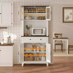 72 Armadio dispensa da cucina, Mobile bar da cucina, Mobile contenitore semiaperto con cassetti, Ante in vetro, Adatto per sala da pranzo, soggiorno, Bianco
