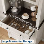 72 Armadio dispensa da cucina, Mobile bar da cucina, Mobile contenitore semiaperto con cassetti, Ante in vetro, Adatto per sala da pranzo, soggiorno, Bianco