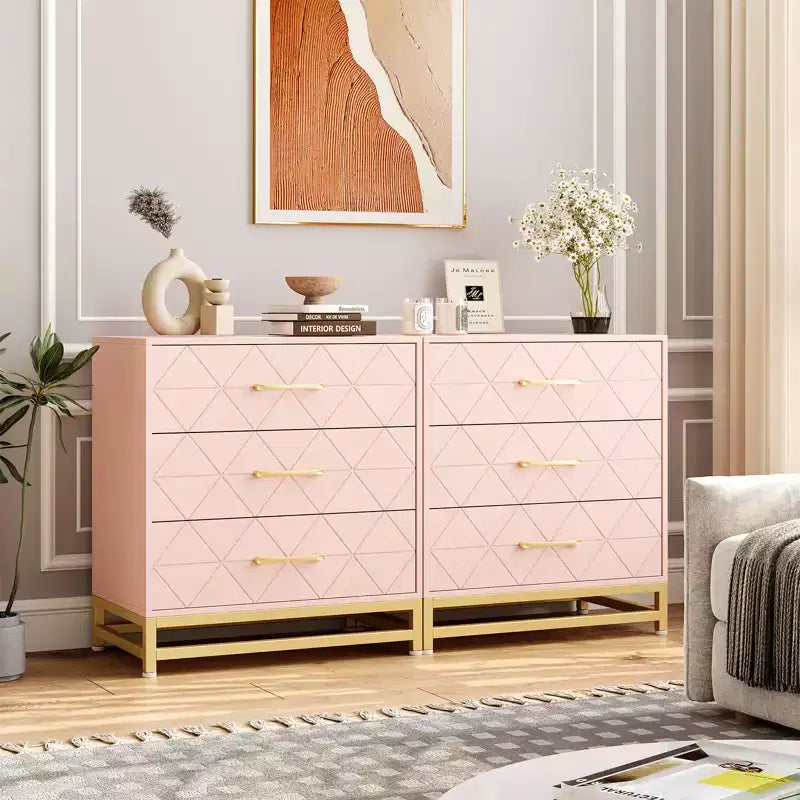 Cassettiera a tre cassetti, comodino con funzione contenitore, toeletta, maniglia dorata, adatto per camera da letto, soggiorno e ingresso
