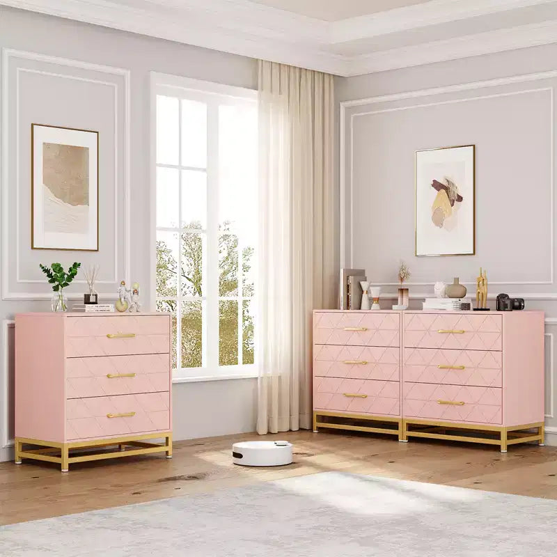 Cassettiera a tre cassetti, comodino con funzione contenitore, toeletta, maniglia dorata, adatto per camera da letto, soggiorno e ingresso